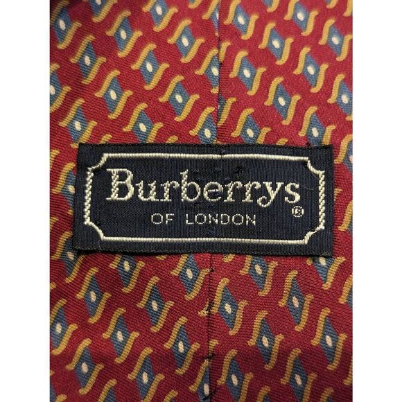 Burberrys of London Men's Silk Burgundy With Gray Gold Pattern Neck Tie - Picture 5 of 6